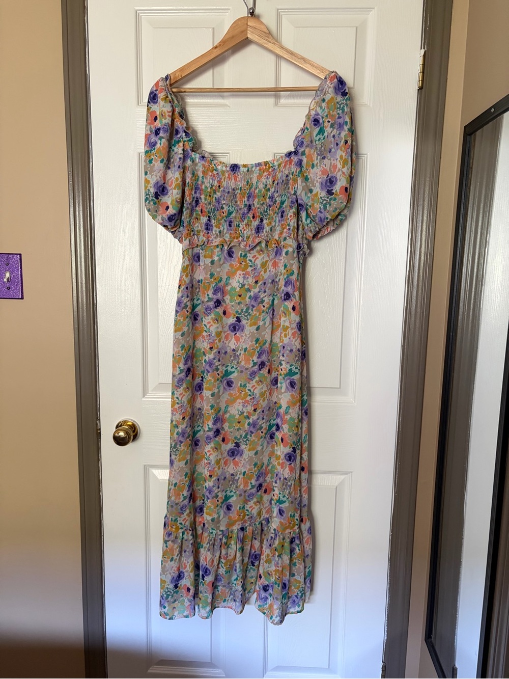 Smocked Puff Sleeve Floral Maxi Dress